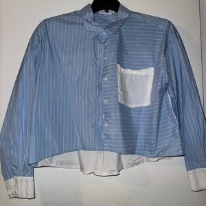 Cropped Mix striped pin striped blue and white boxed shirt